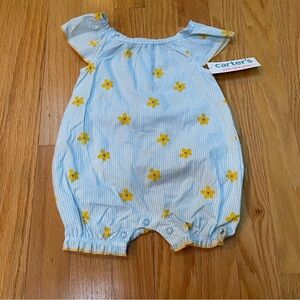Carter’s blue striped yellow floral romper size 3 months NWT